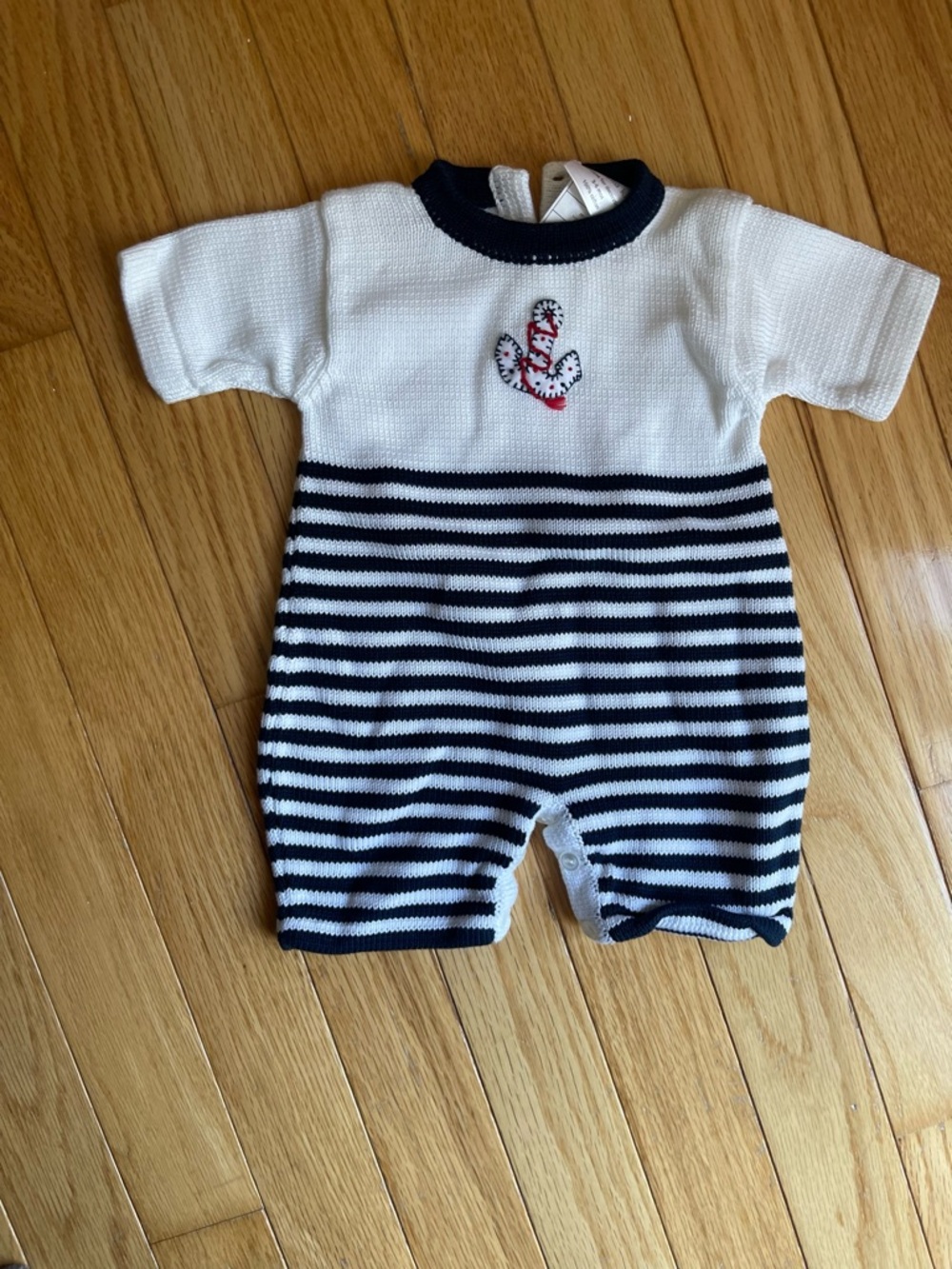Antonella Kids Nautical Knit Romper 3-6M Anchor Striped Boutique
